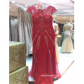 2017 Red Elegant Suzhou Short Sleeve See Through Tulle Neck Beaded Sequins Decoration Mermaid Evening Dress